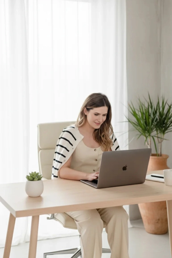 Bilig Edit - Online Marketing Specialista az asztalnál ülve